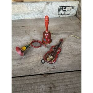 Vintage Musical Instruments Christmas Ornaments‎ Set Of 3